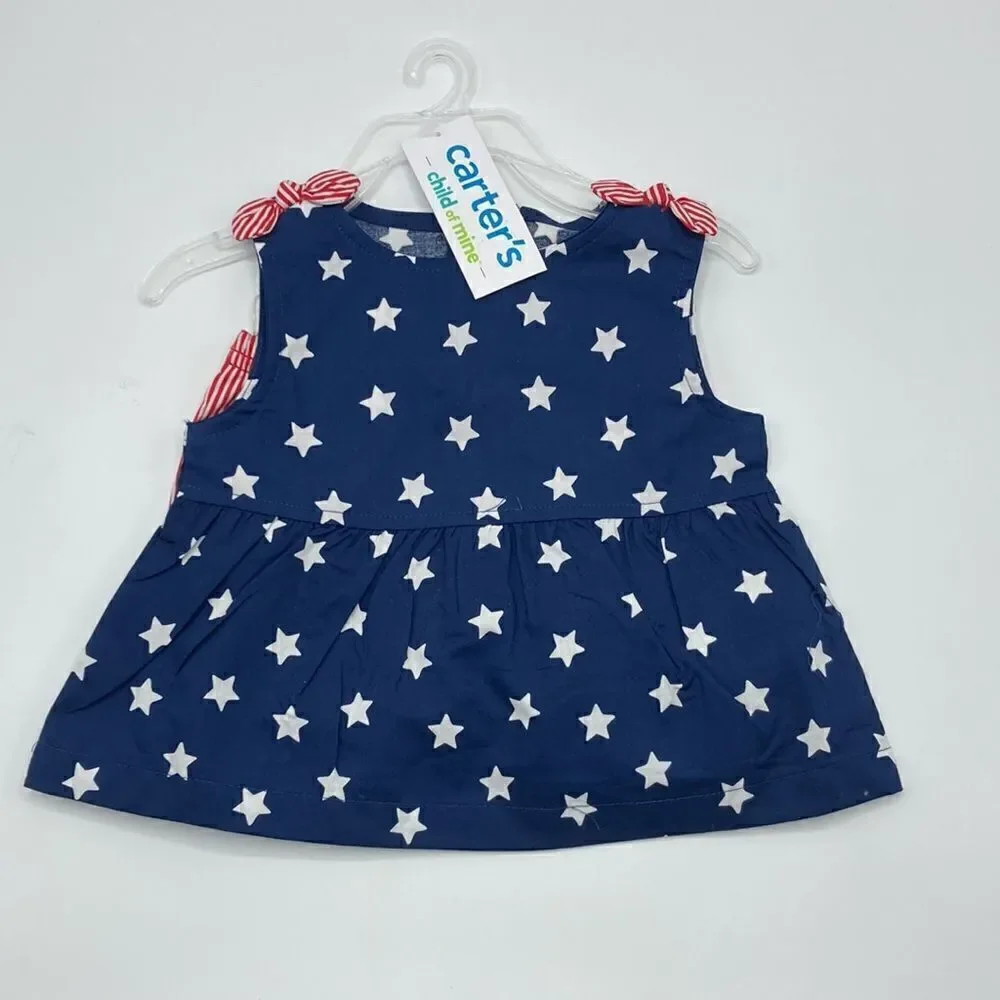 Baby Girls Patriotic Outfits Dress Bodysuit & Bib 2, 2-Piece Sets Size 0-3 M